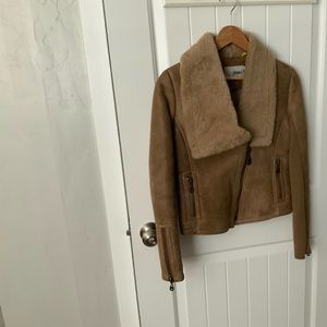 Shearling and leather moto jacket